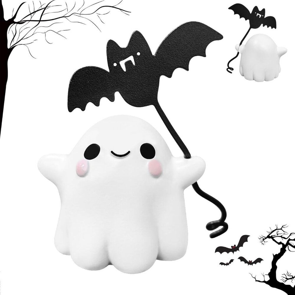 Halloween Ghost with Bat Balloon Figurine - Ghost Figurine Ghost Decor, Cute Gho - Picture 1 of 7